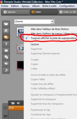 faire apparaitre la seconde piste vidéo dans Pinnacle Studio