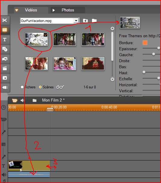 Utiliser le thème de montage 3ième piste pour la piste de titres et d'effets sonores