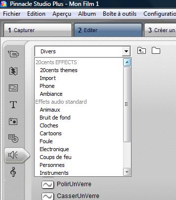 le menu Effets Sonores une fois personnalisé