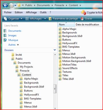 répertoires utilisés par Pinnacle studio pour stocker ses ressources