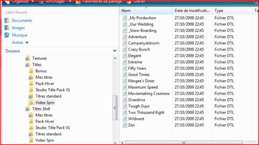 Contenu du répértoire de titres de VideoSpin